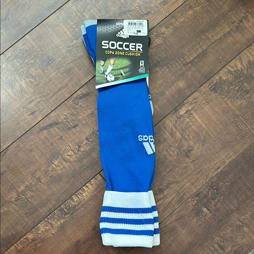 NEW Adidas Blue and White Climalite Copa Zone Cushion Soccer Socks size Medium